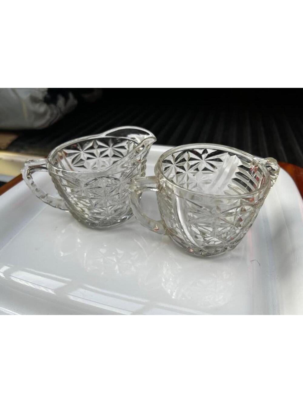 Vintage Glass Creamer and Sugar Bowl Set
